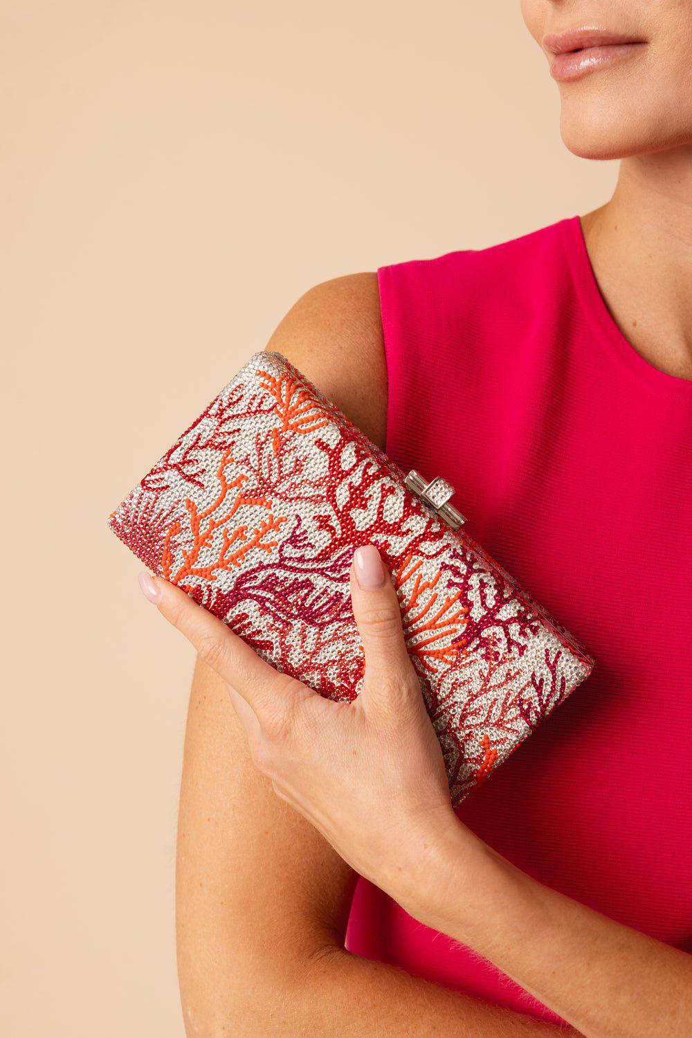 JUDITH LEIBER-Rectangle Clutch - Silver Coral Multi-SLVCORML