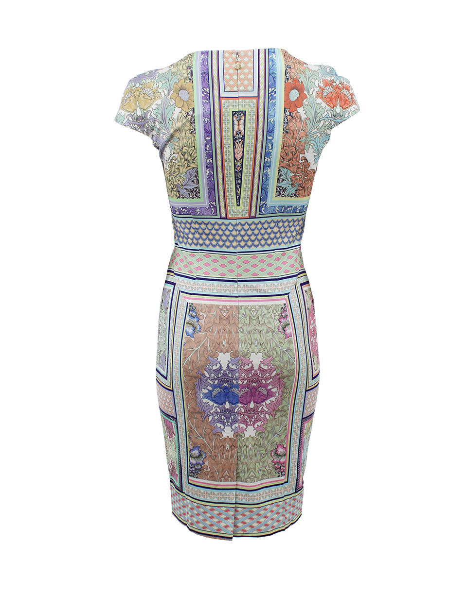 JUST CAVALLI-Short Sleeve Split Neck Printed Dress-
