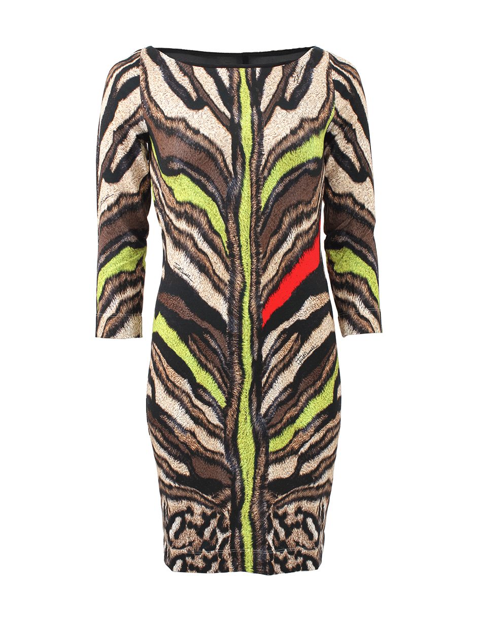 JUST CAVALLI-Fitted Tiger Print Dress-