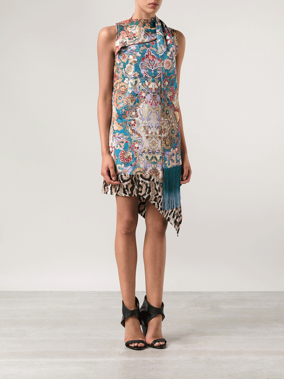 JUST CAVALLI-Scarf Neck Print Dress-PETROL