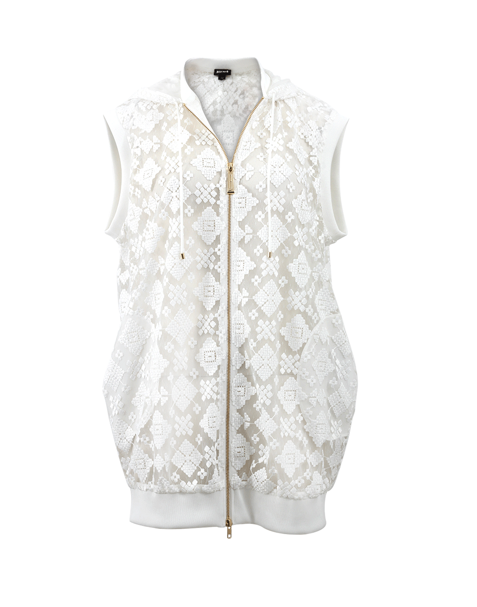 JUST CAVALLI-Tulle Hooded Zip Vest-