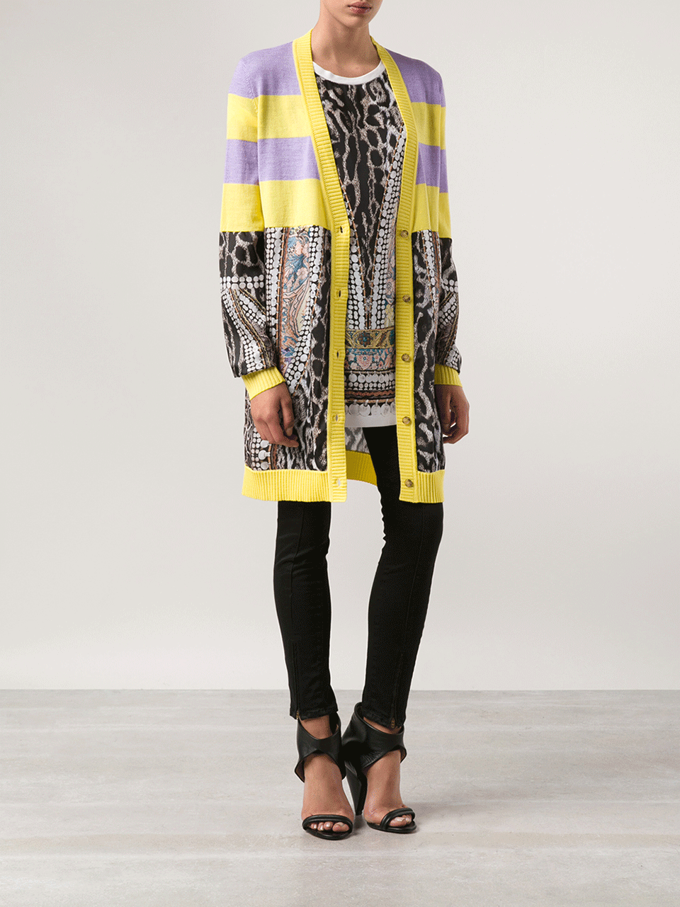 JUST CAVALLI-Striped Leopard Cardigan-