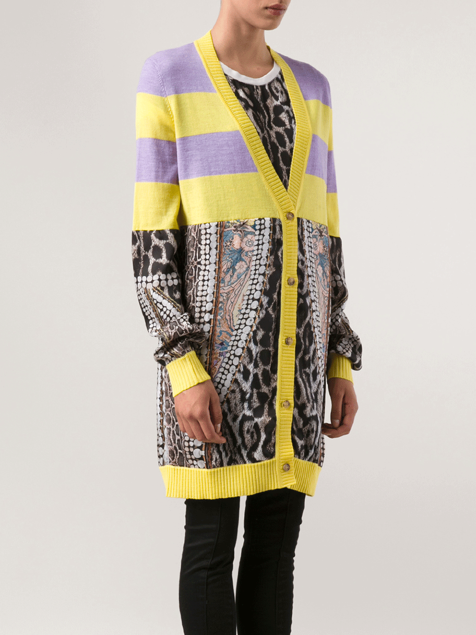 JUST CAVALLI-Striped Leopard Cardigan-
