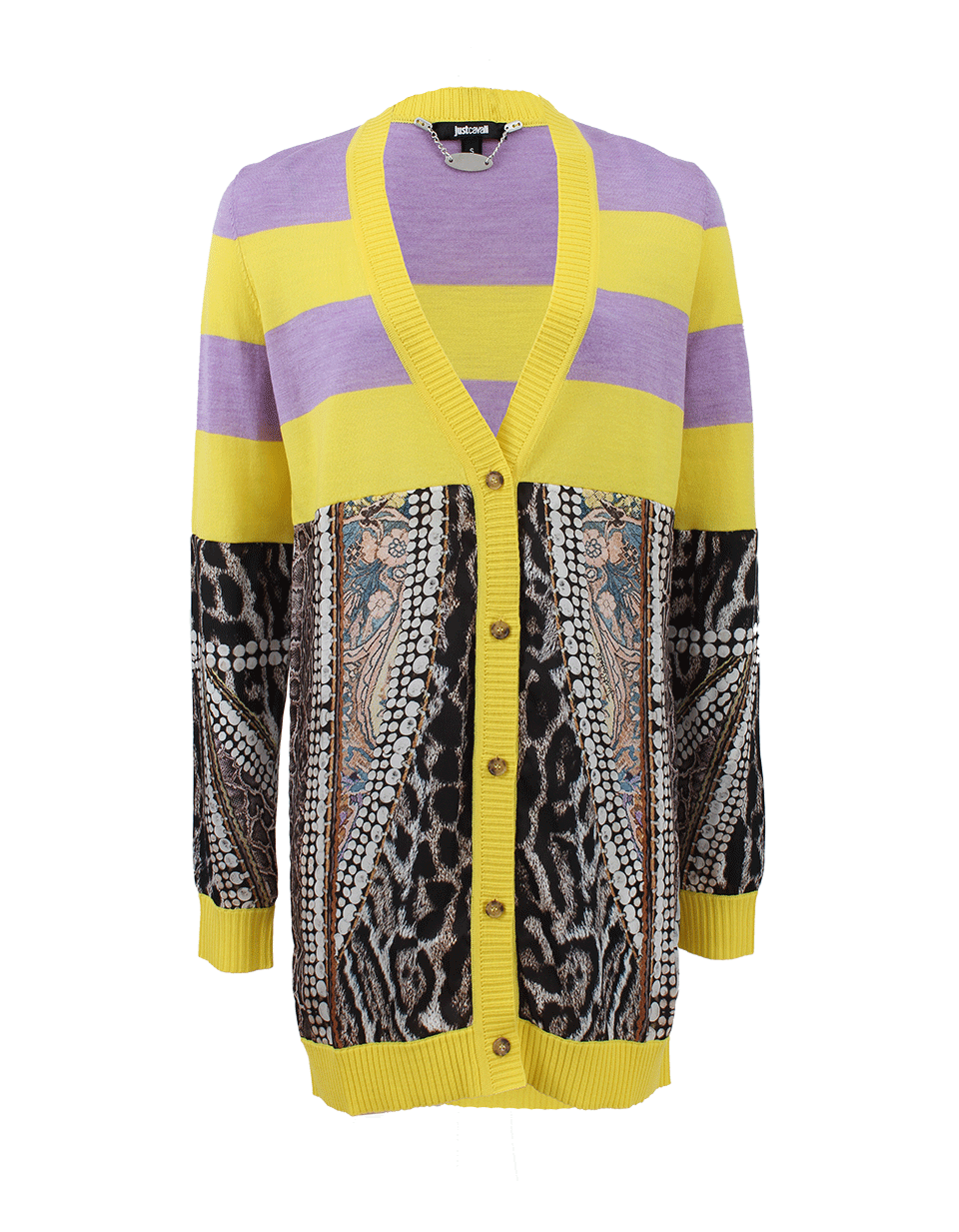 JUST CAVALLI-Striped Leopard Cardigan-