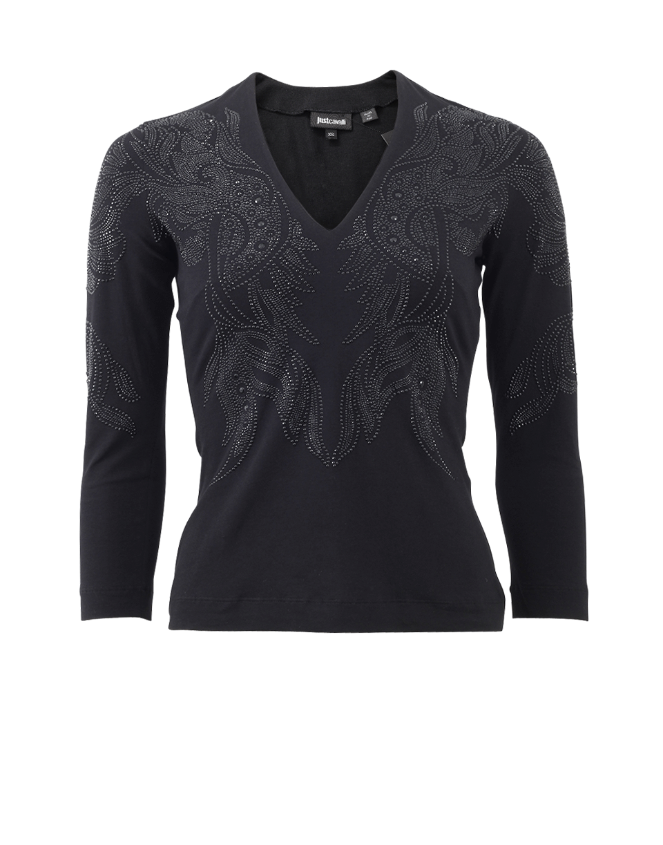 JUST CAVALLI-Beaded V-Neck Top-