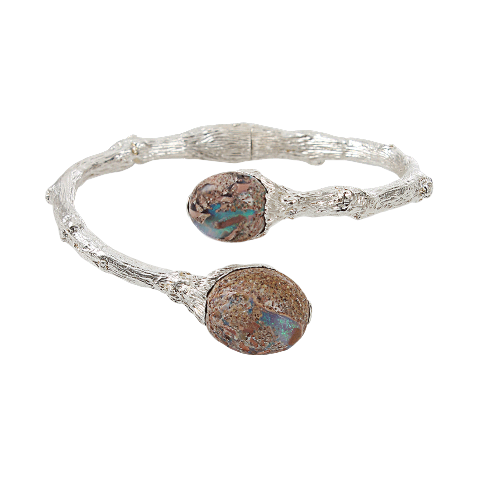 K. BRUNINI-Large Australian Jundah Opal Bypass Twig Cuff-SILVER