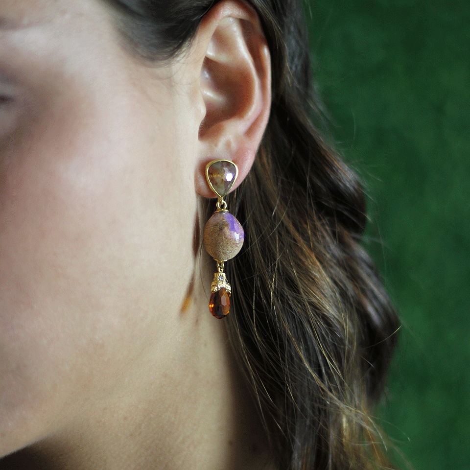 K. BRUNINI-Twig Earrings With Jundah Opals-YELLOW GOLD