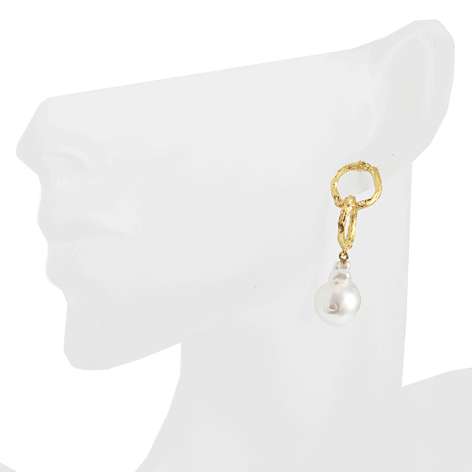 K. BRUNINI-Twig Chain Pearl Drop Earrings-YLLW GLD