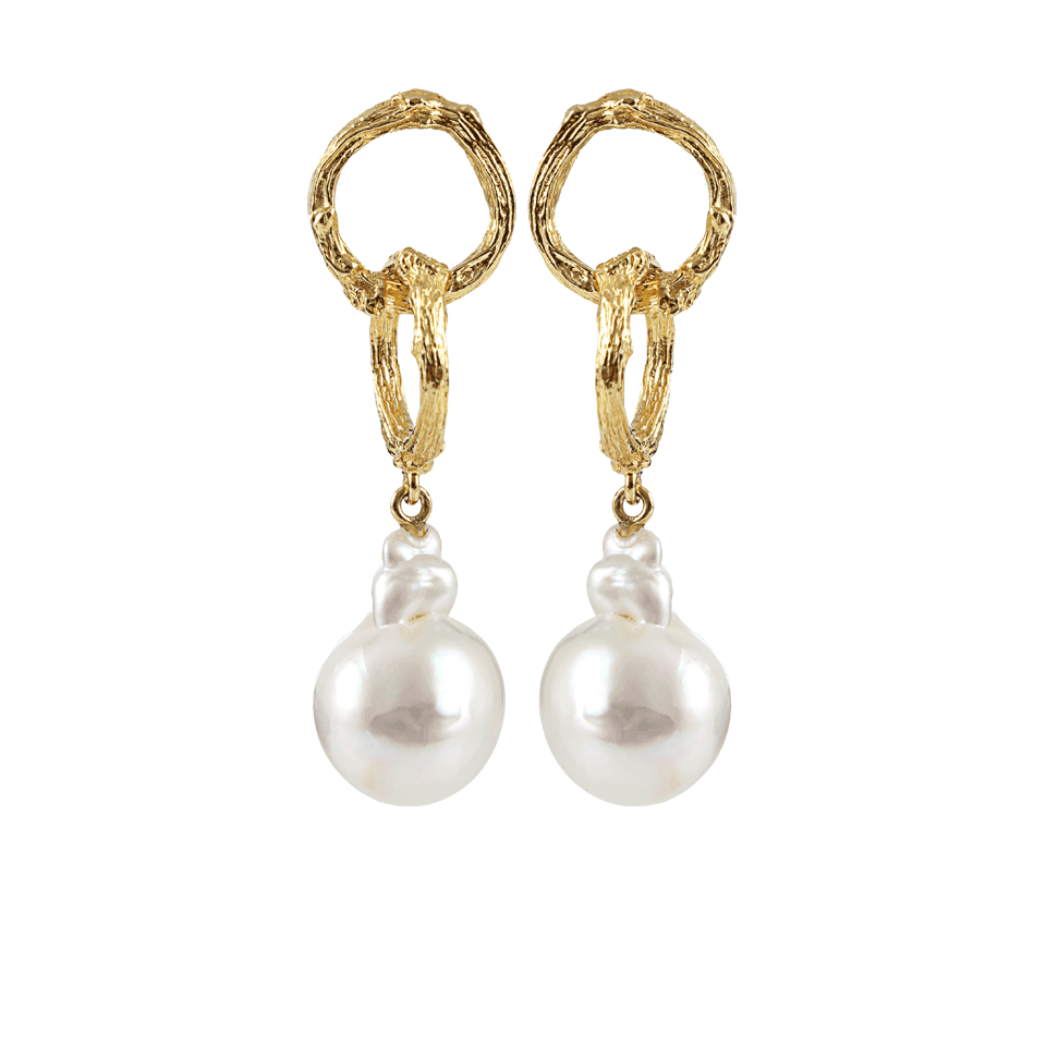 K. BRUNINI-Twig Chain Pearl Drop Earrings-YLLW GLD