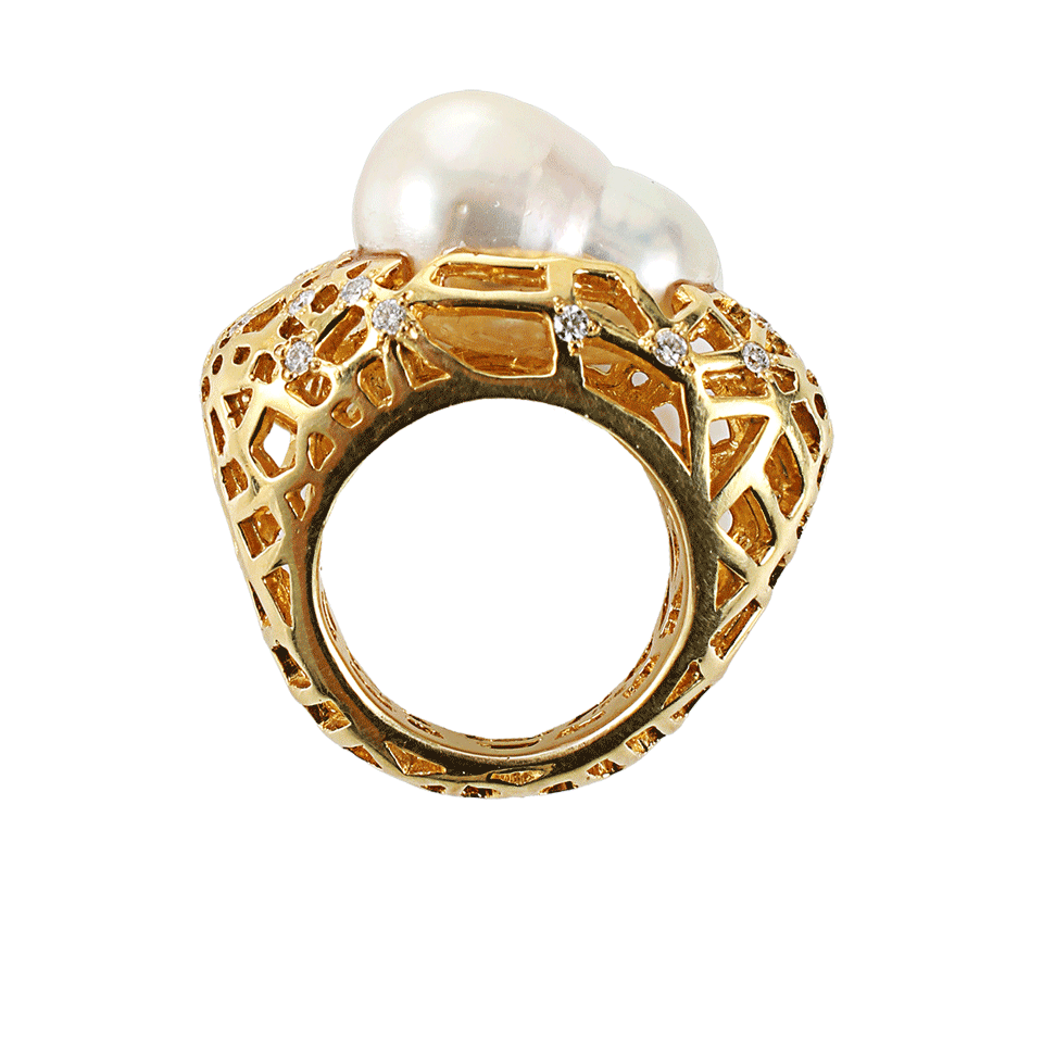 K. BRUNINI-South Sea Pearl Spider Web Ring-YLW GOLD