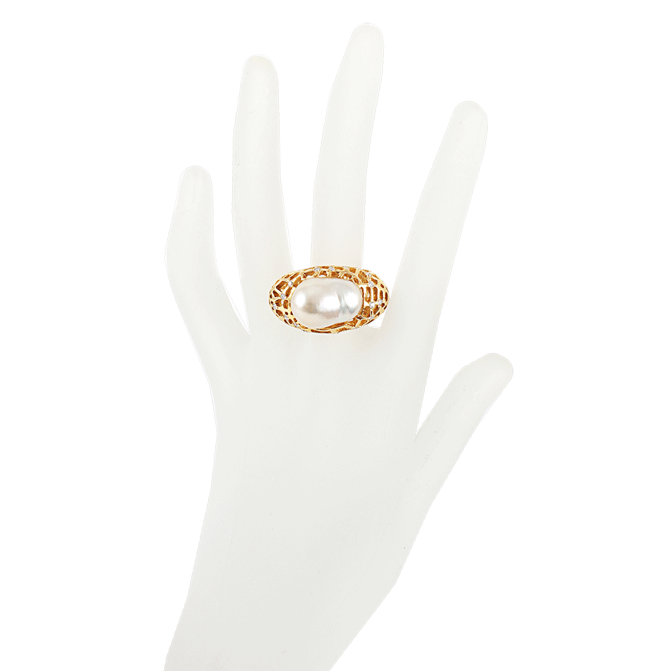 K. BRUNINI-South Sea Pearl Spider Web Ring-YLW GOLD