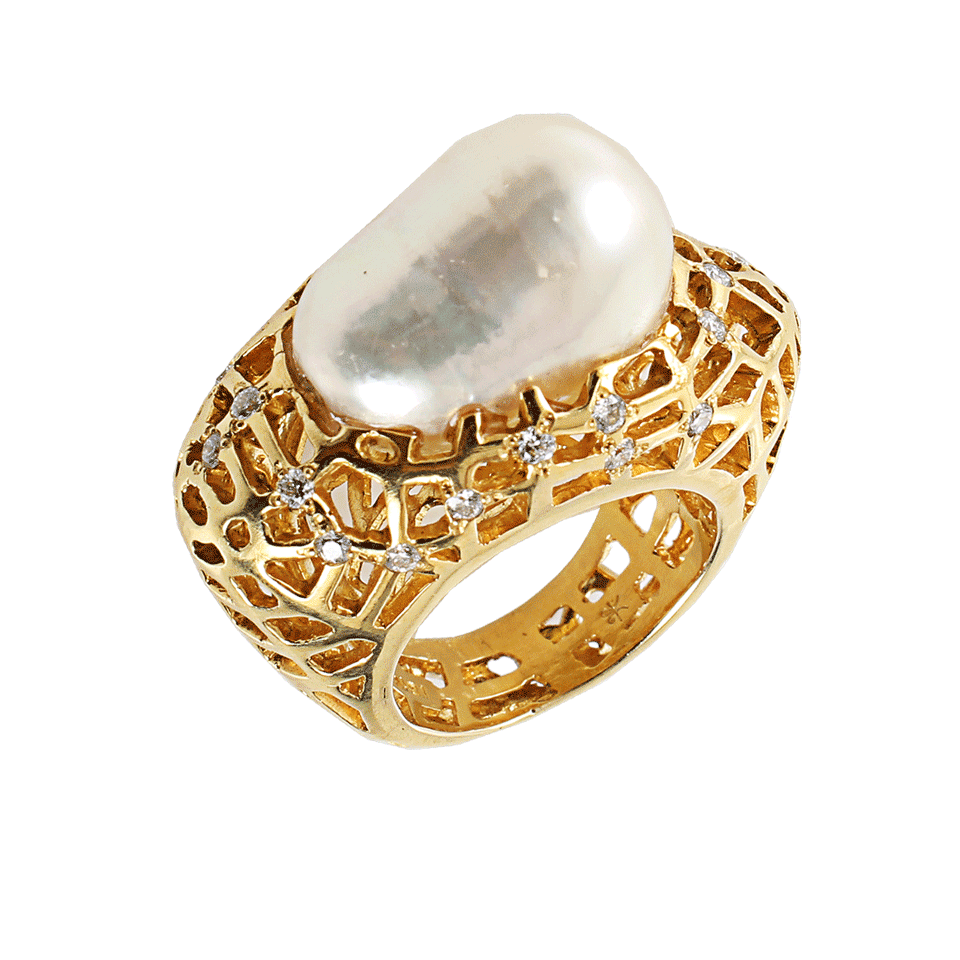 K. BRUNINI-South Sea Pearl Spider Web Ring-YLW GOLD