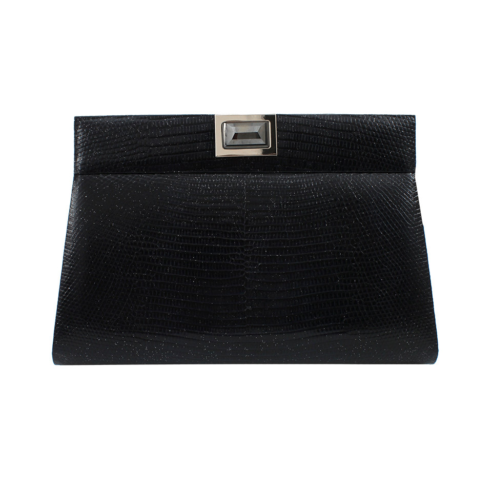 KARA ROSS-Glitter Lizard Clutch with Silver Hardware-NAVY