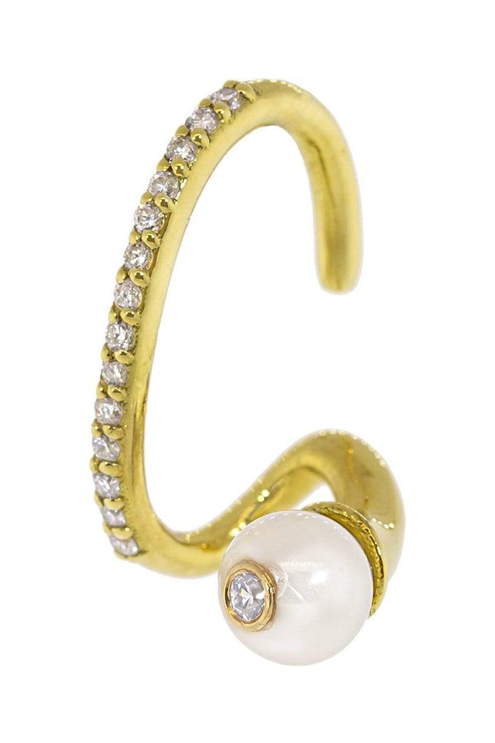 KATKIM-Crescendo Flare Pearl Pave Cuff-YELLOW GOLD