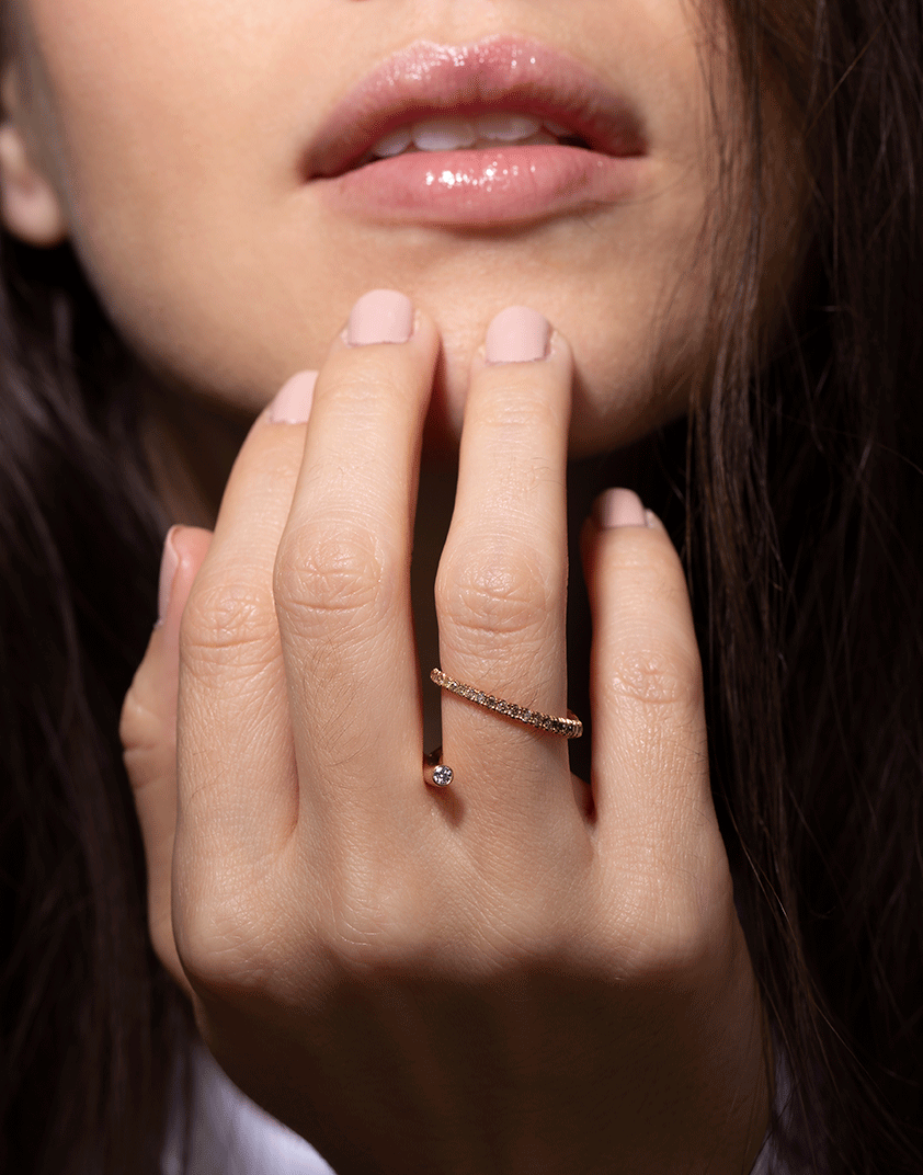 KATKIM-Rose Gold Crescendo Diamond Flare Ring-ROSE GOLD