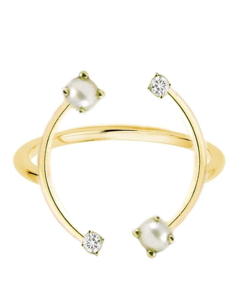 KATKIM-Pearl and Diamond Harpe Ring-YELLOW GOLD