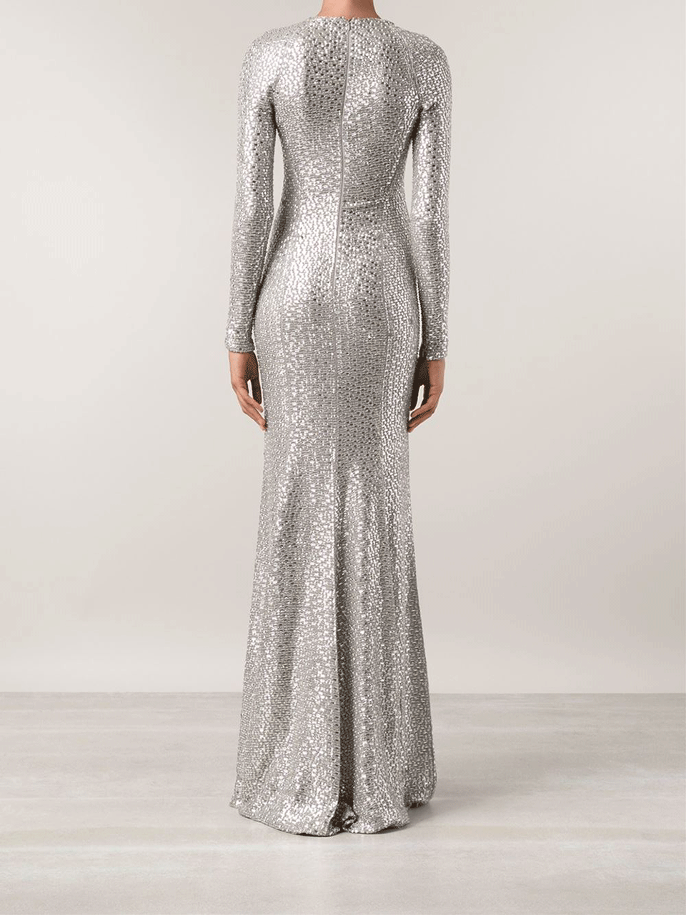 KAUFMAN FRANCO-Long Sleeve All-Over Baguette Gown-SILVER