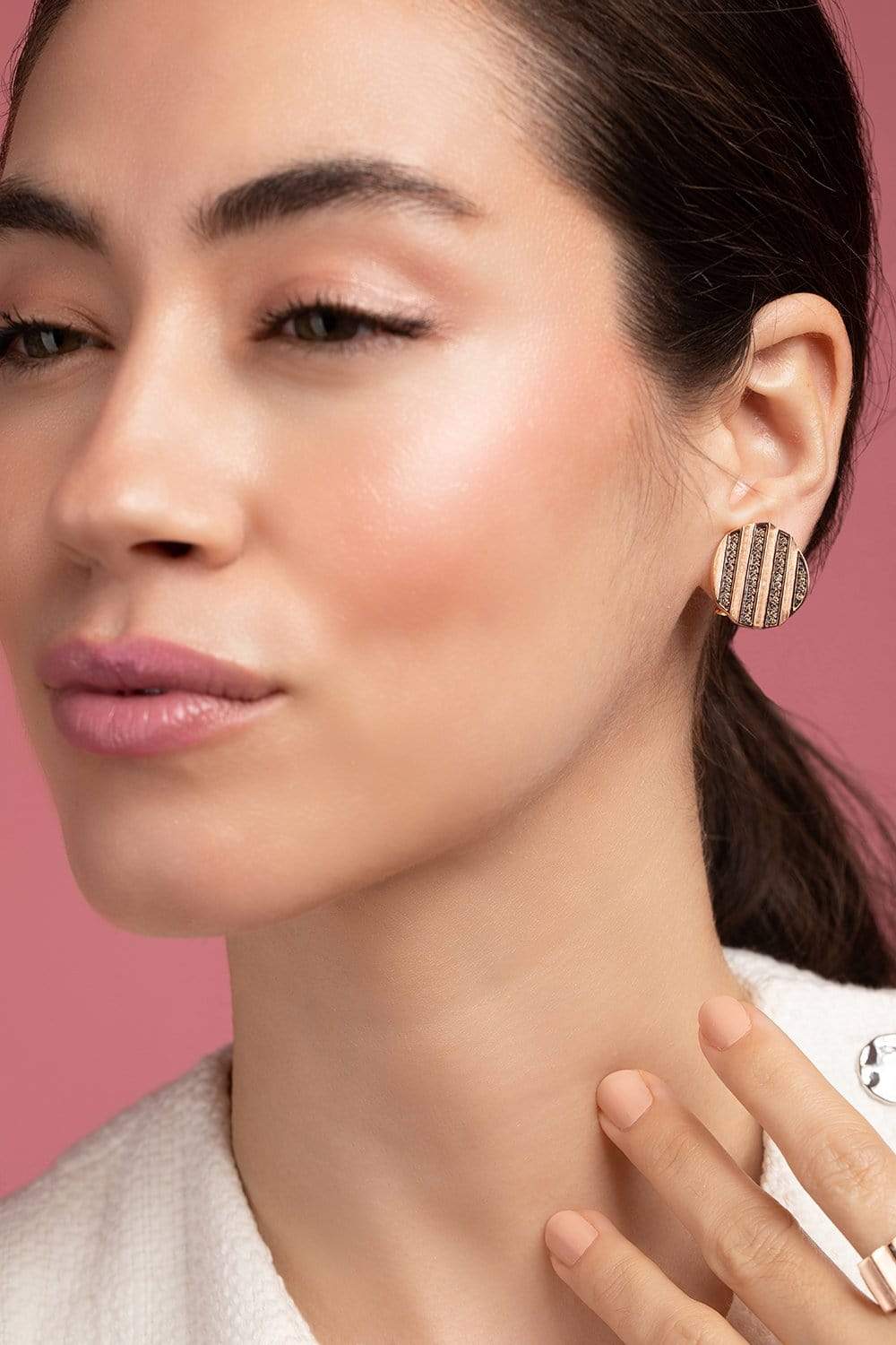 KAVANT & SHARART-Brown Diamond Button Earrings-ROSE GOLD