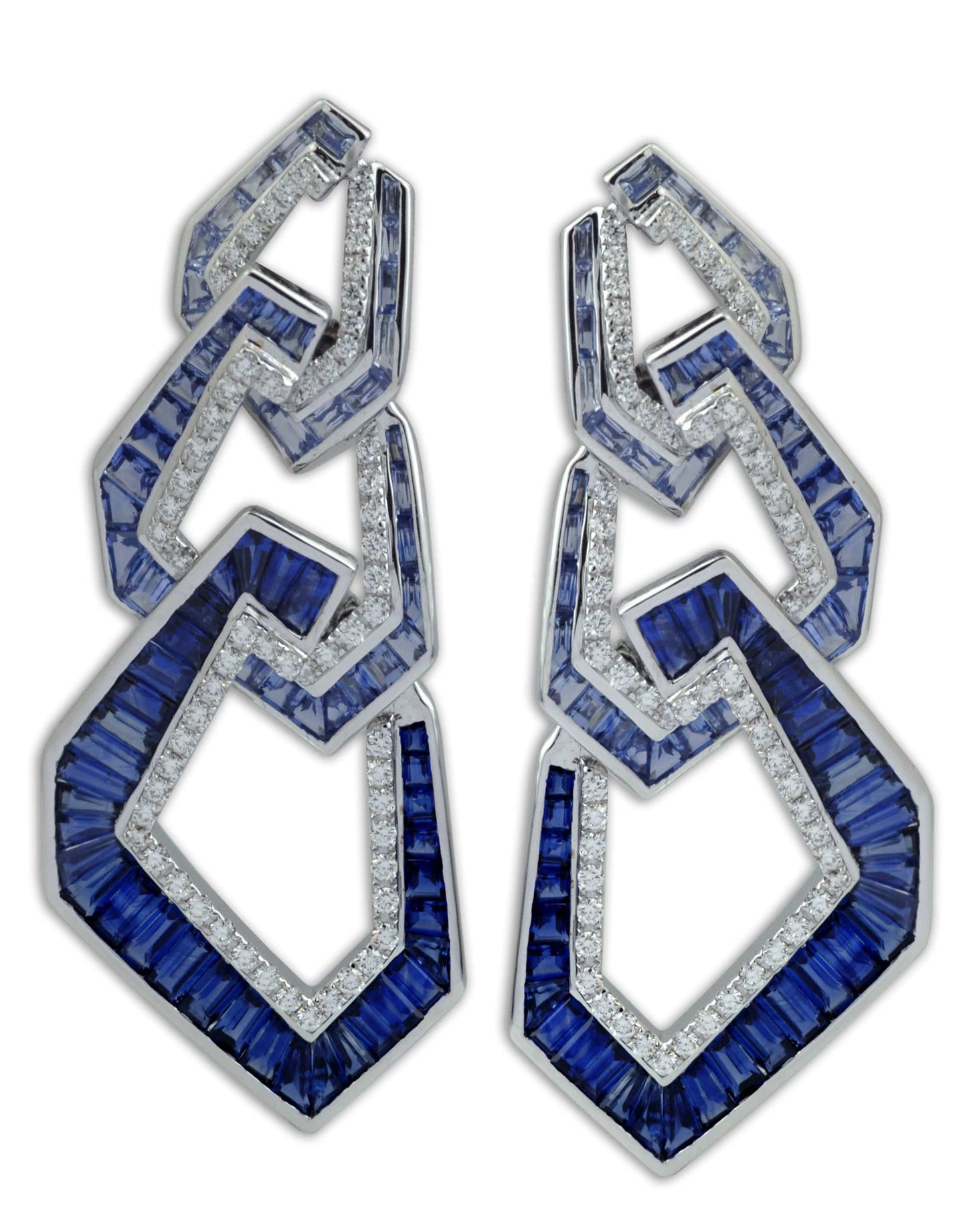 KAVANT & SHARART-Blue Sapphire Origami Link NO.5 Triple Link Earrings-WHITE GOLD