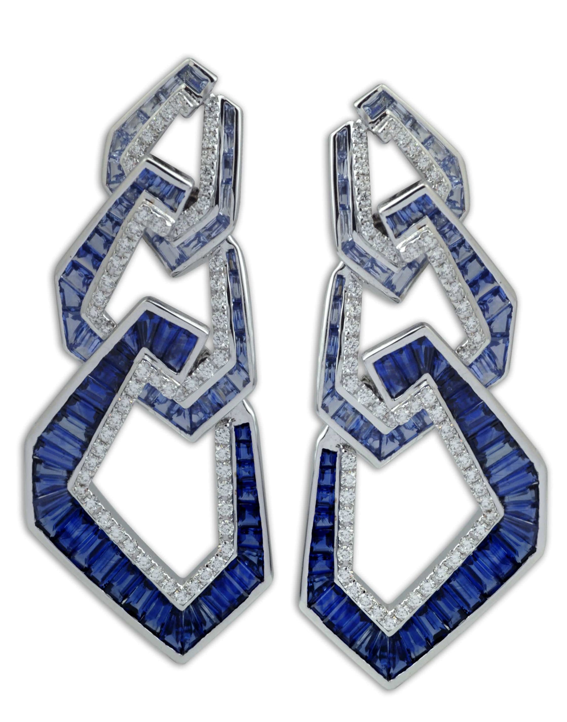 KAVANT & SHARART-Blue Sapphire Origami Link NO.5 Triple Link Earrings-WHITE GOLD