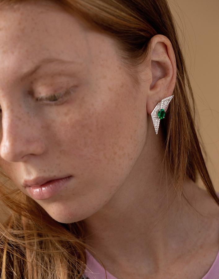 KAVANT & SHARART-Emeralds and Diamond Origami Fold Earrings-WHITE GOLD