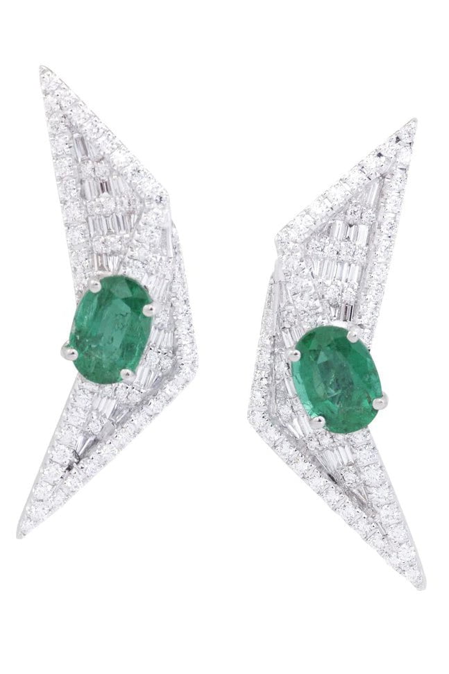 KAVANT & SHARART-Emeralds and Diamond Origami Fold Earrings-WHITE GOLD
