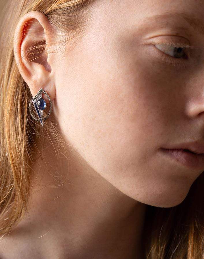 KAVANT & SHARART-Geoart Oto Blue Sapphire Earrings-WHITE GOLD
