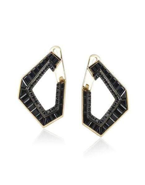 KAVANT & SHARART-Origami Link NO.5 Black Sapphire and Diamond Earrings-YELLOW GOLD