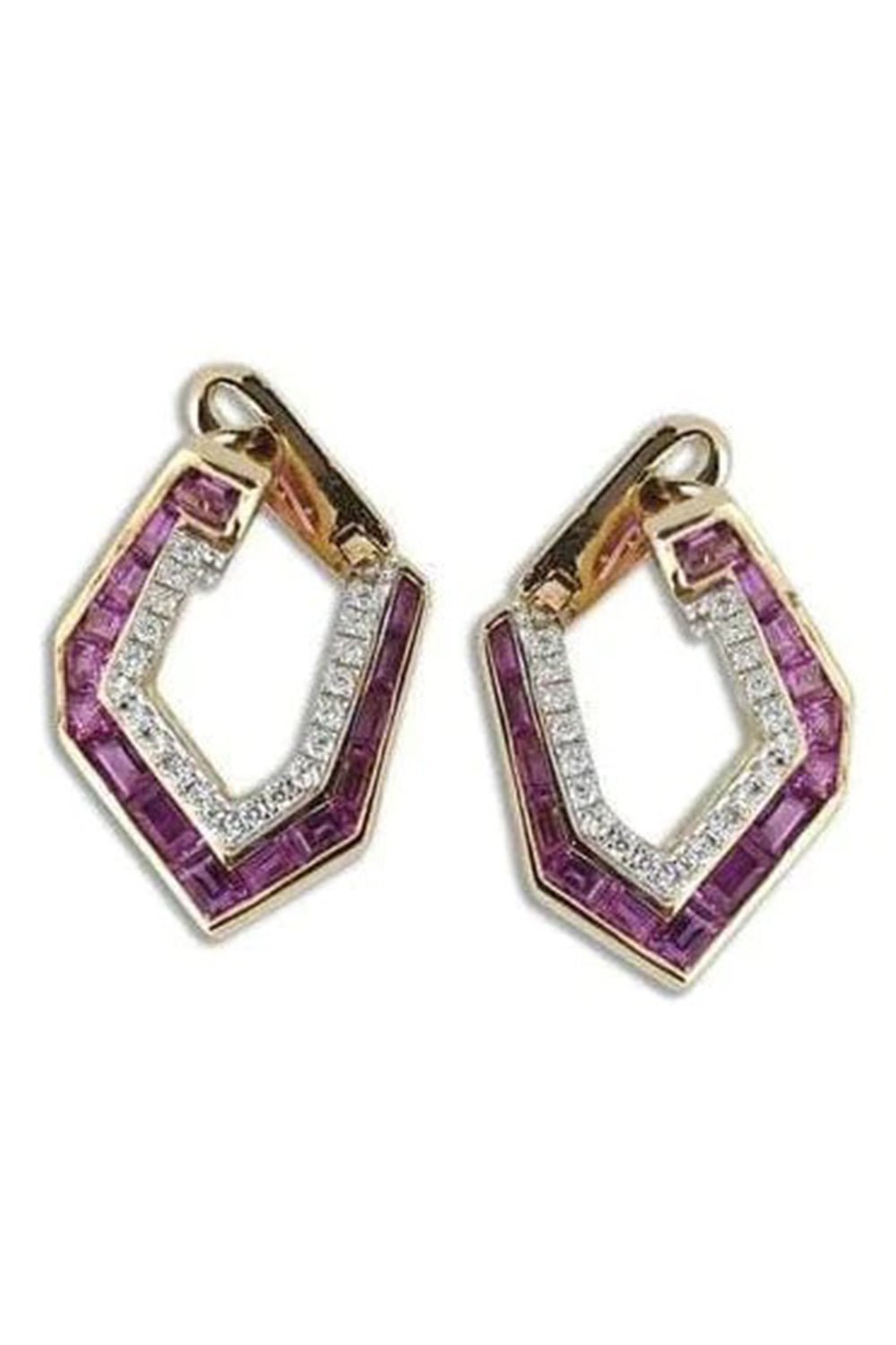 KAVANT & SHARART-Small Origami Link NO.5 Pink Sapphire and Diamond Earrings-YELLOW GOLD