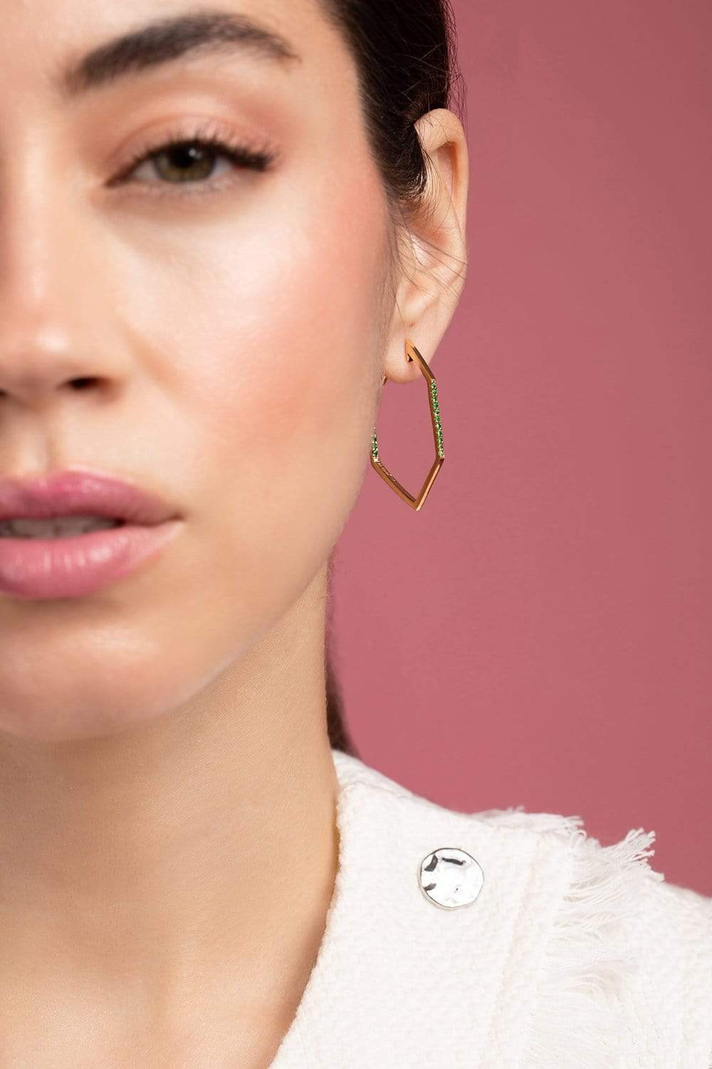 KAVANT & SHARART-Tsavorite Origami Link No. 5 Hoop Earrings-YELLOW GOLD