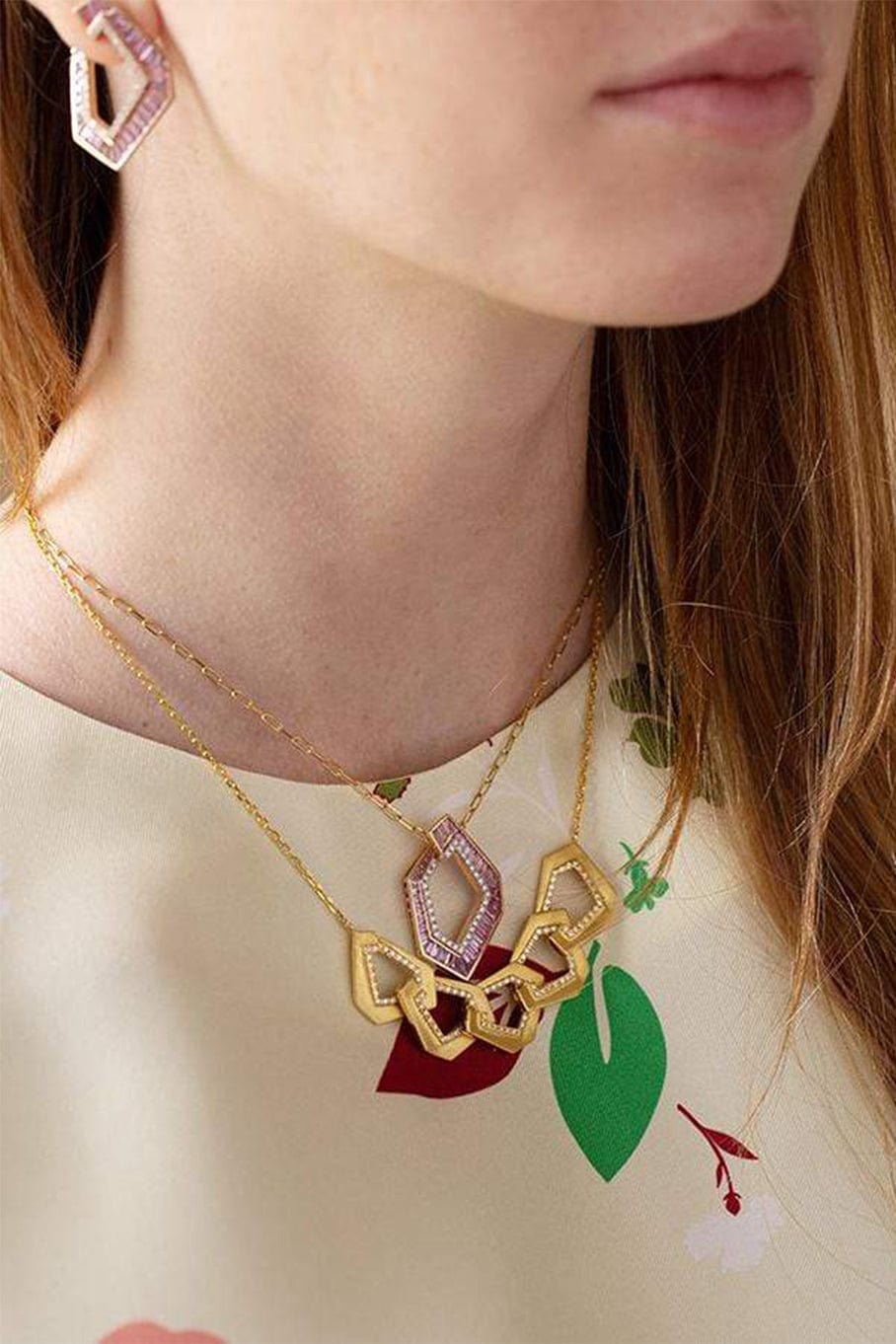 KAVANT & SHARART-Origami Link NO.5 Pink Sapphire and Diamond Pendant Necklace-ROSE GOLD