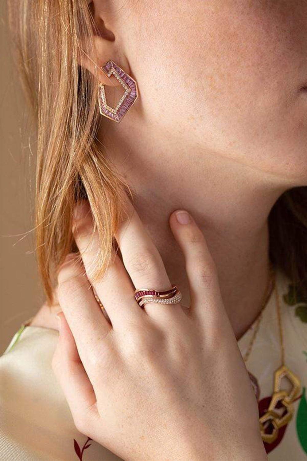 KAVANT & SHARART-Talay Ruby Baguette Wave Ring-ROSE GOLD