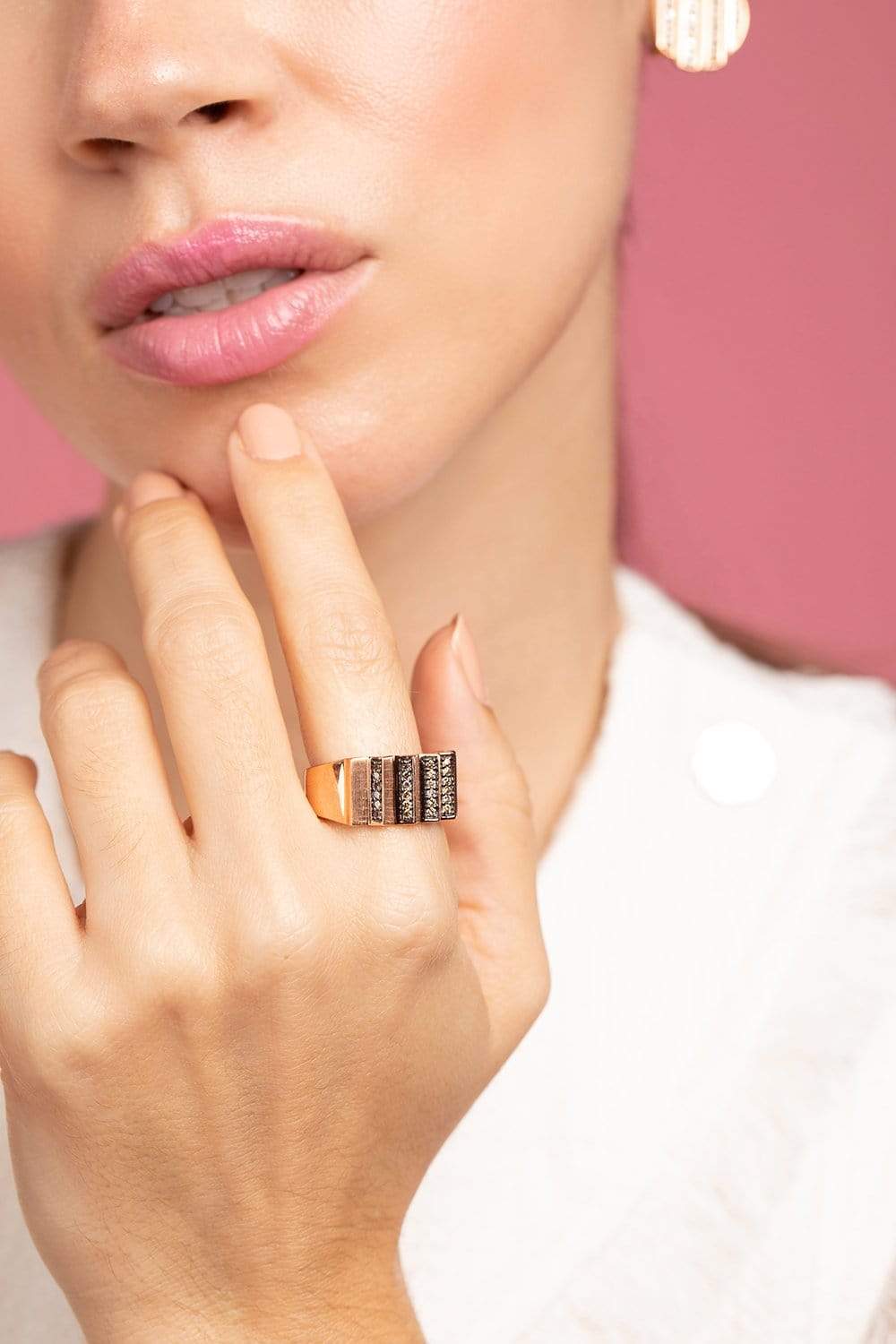 KAVANT & SHARART-Brown Diamond Ridge Ring-ROSE GOLD