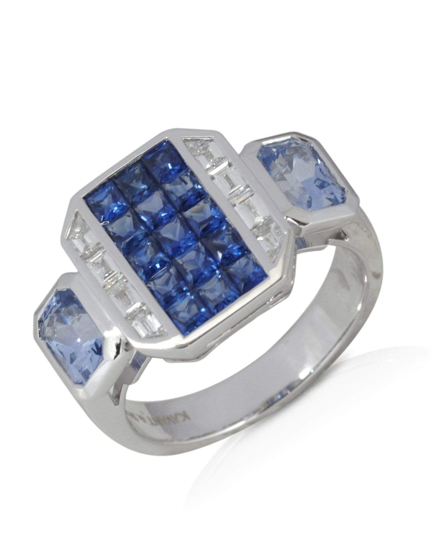 KAVANT & SHARART-Blue Sapphire and Diamond Geoart Signet Ring-WHITE GOLD