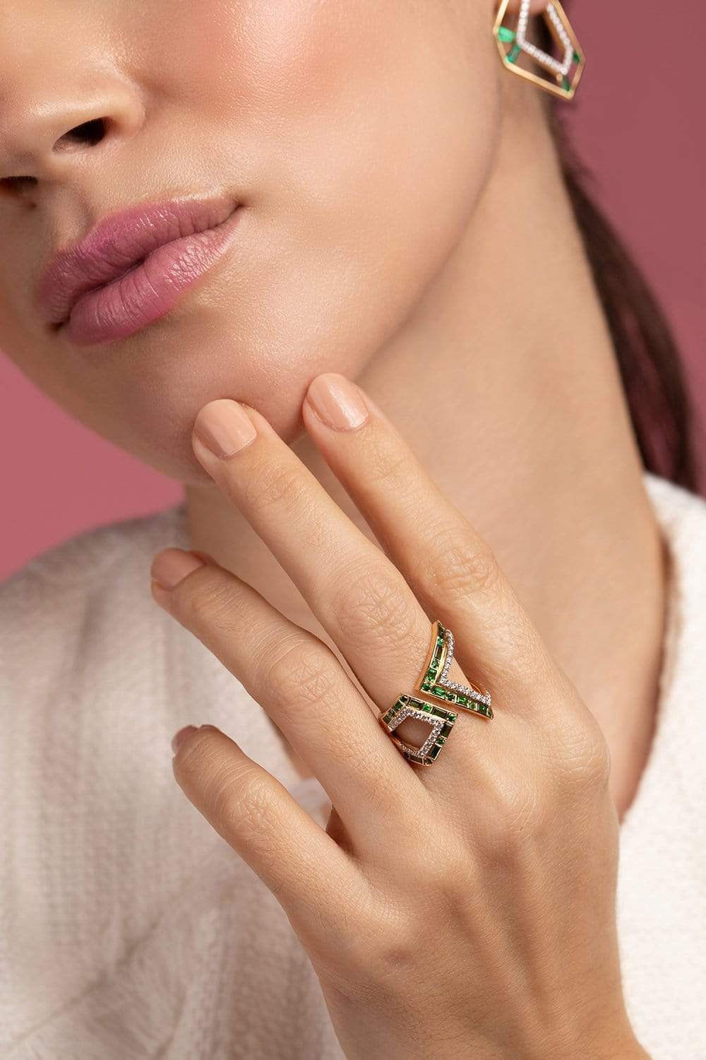KAVANT & SHARART-Tsavorite Origami Asymmetry Silhouette Ring-YELLOW GOLD