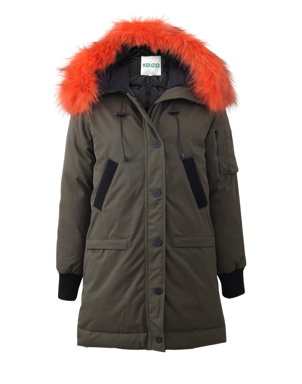 KENZO-Puffer Coat With Fur Collar-