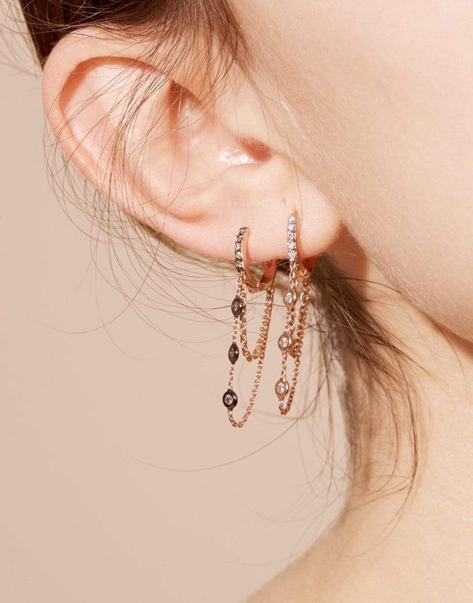 KISMET BY MILKA-Three White Diamond Dangle Chain Earring-ROSE GOLD