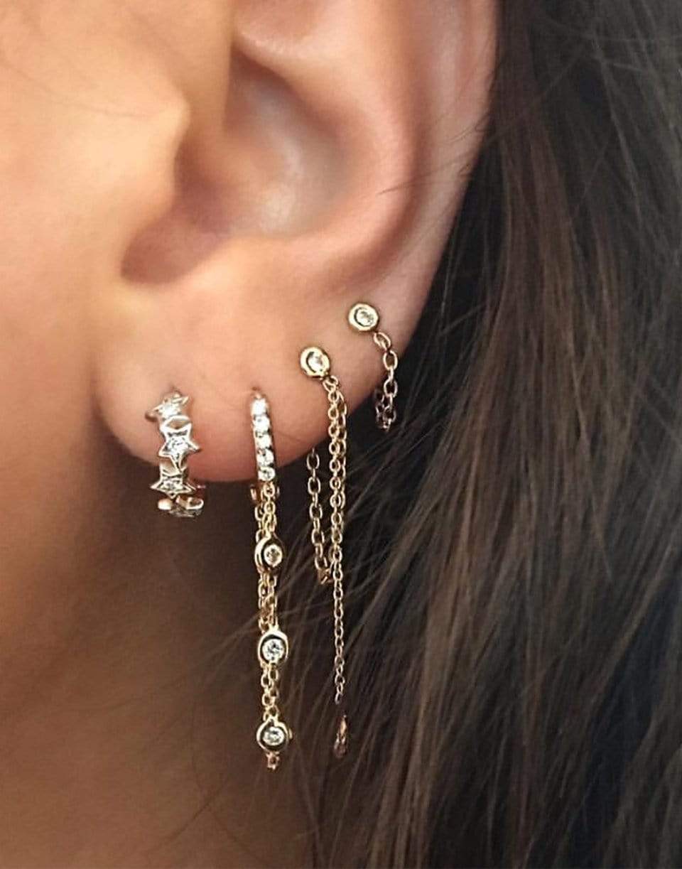 KISMET BY MILKA-Three White Diamond Dangle Chain Earring-ROSE GOLD