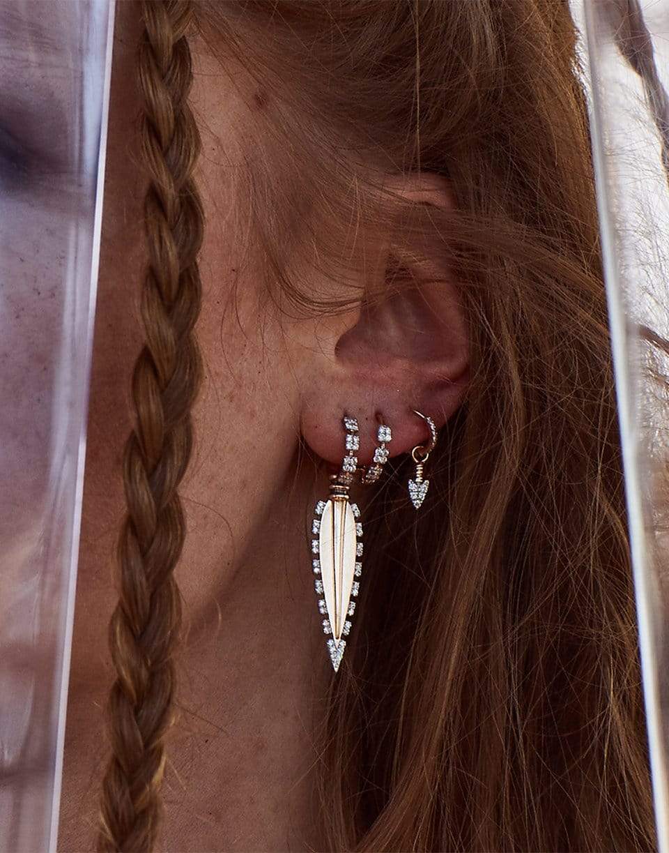 KISMET BY MILKA-White Diamond Arrowhead Drop Hoop-ROSE GOLD