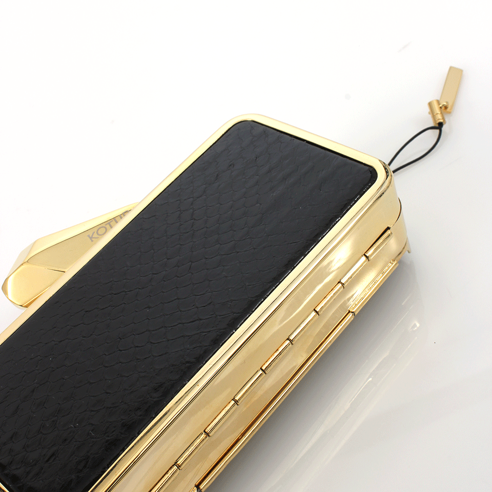 KOTUR-Snakeskin Mobile Minaudiere-BLK/GLD