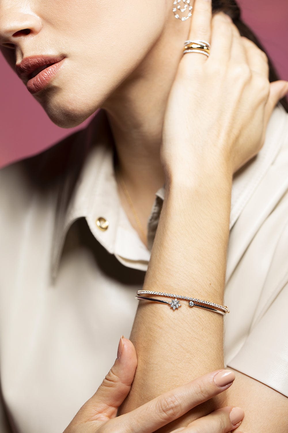 KWIAT-Diamond Star Open Bangle-WHITE GOLD