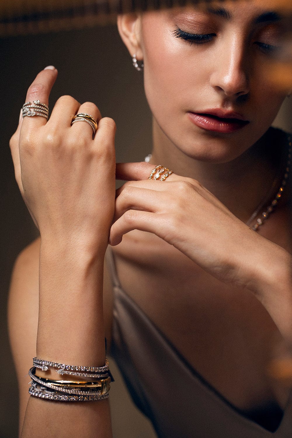 KWIAT-Duet Pear Shape Open Bangle-WHITE GOLD