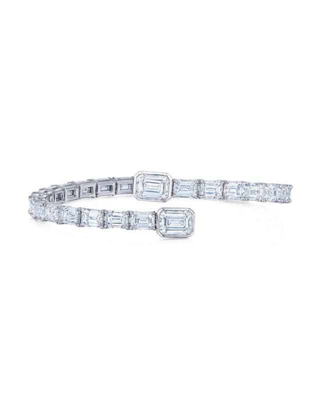 KWIAT-Orbit Bangle with Emerald Cut Diamonds-WHITE GOLD