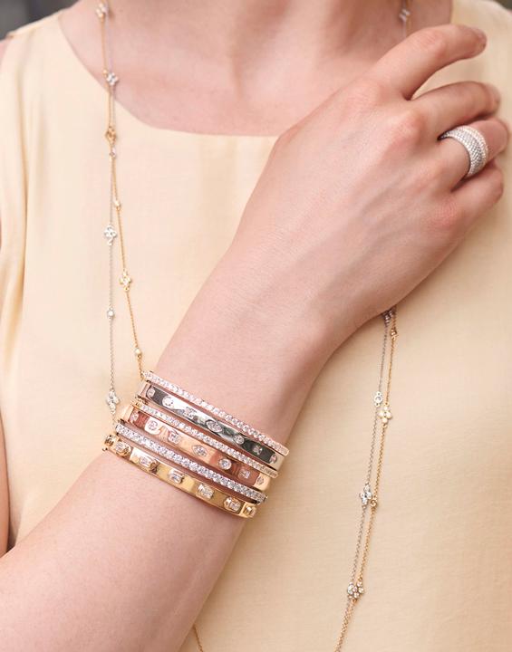 KWIAT-Ashoka Diamond Stack Bangle-YELLOW GOLD