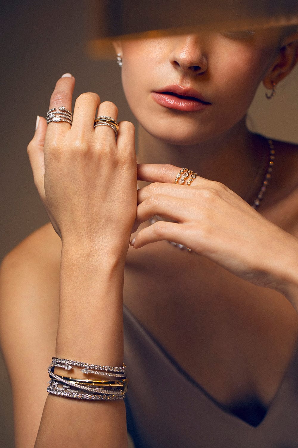 KWIAT-Orbit Crossover Bangle- Two Tone-YELLOW GOLD