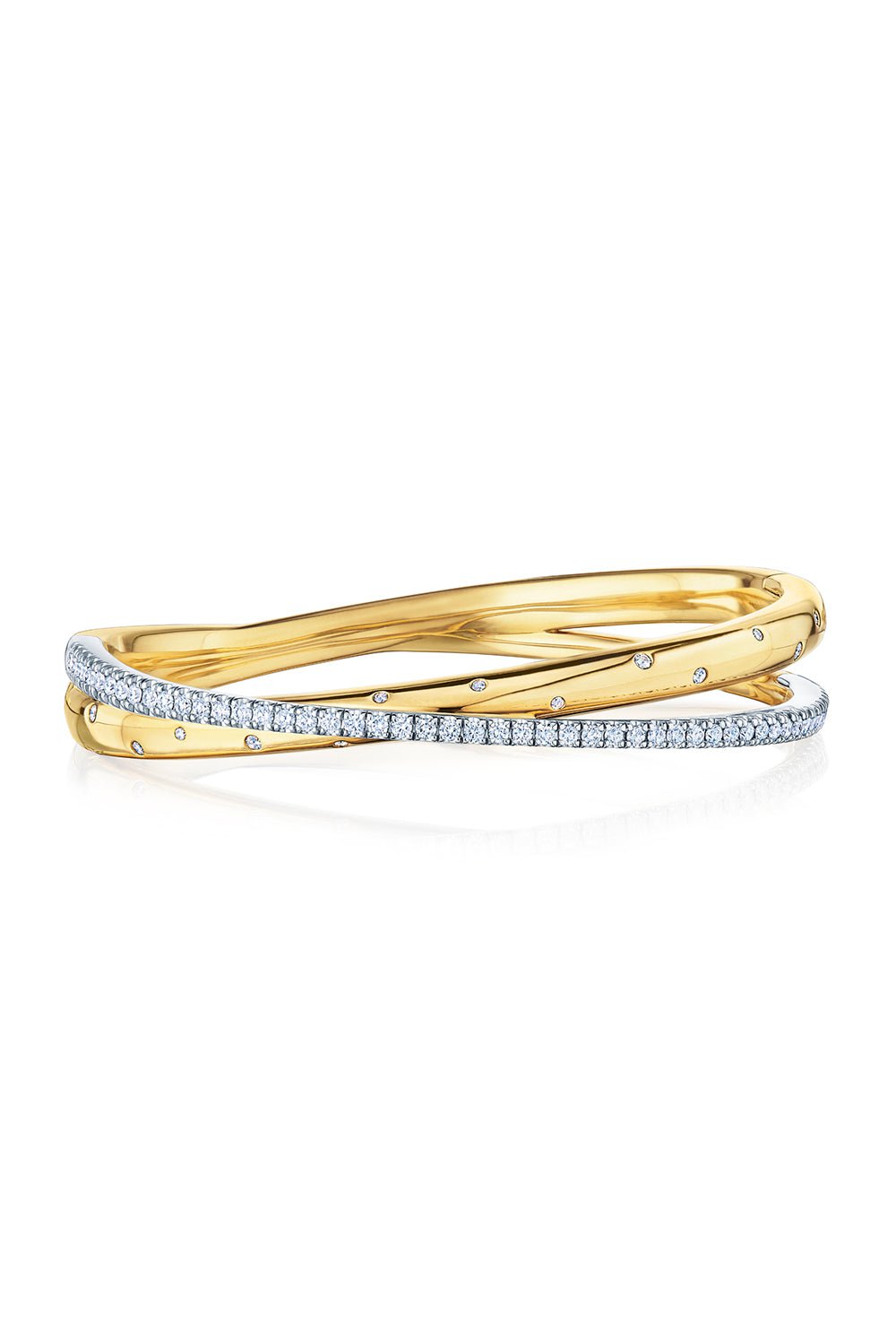 KWIAT-Two Tone Orbit Crossover Bangle-YELLOW GOLD