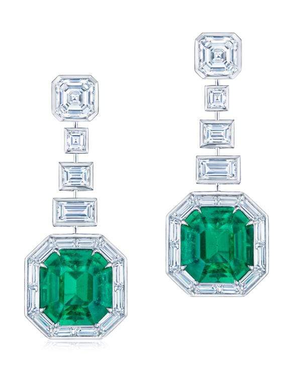 KWIAT-Emerald and Step Cut Diamond Earrings-PLATINUM