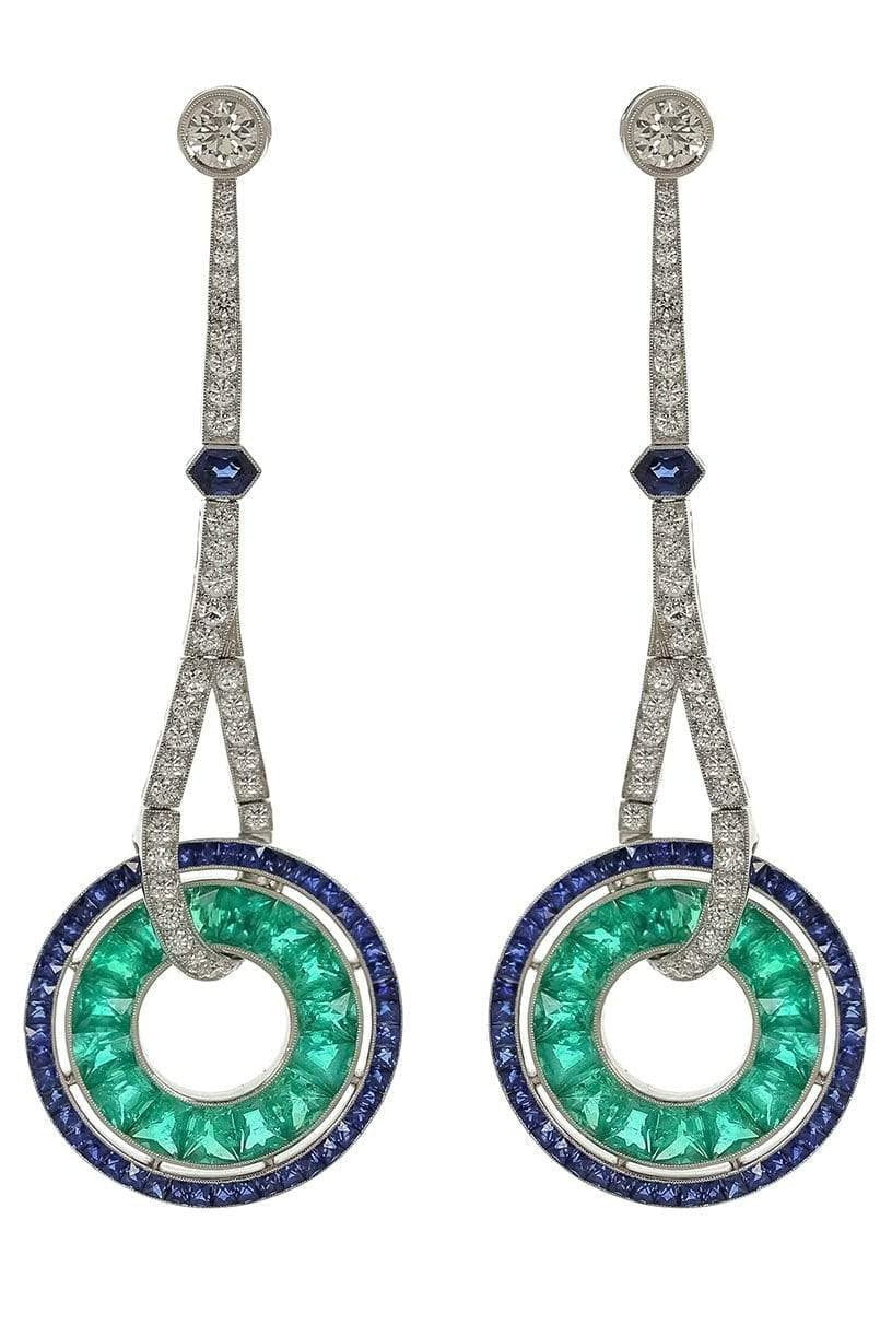 KWIAT-Emerald, Sapphire and Diamond Drop Earrings-PLATINUM