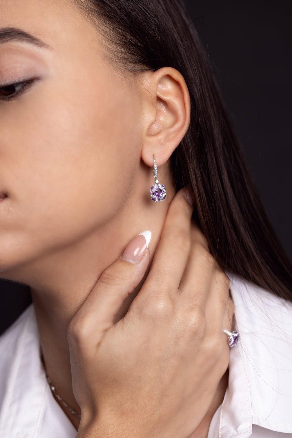 KWIAT-Argyle Amethyst Diamond Earrings-WHITE GOLD
