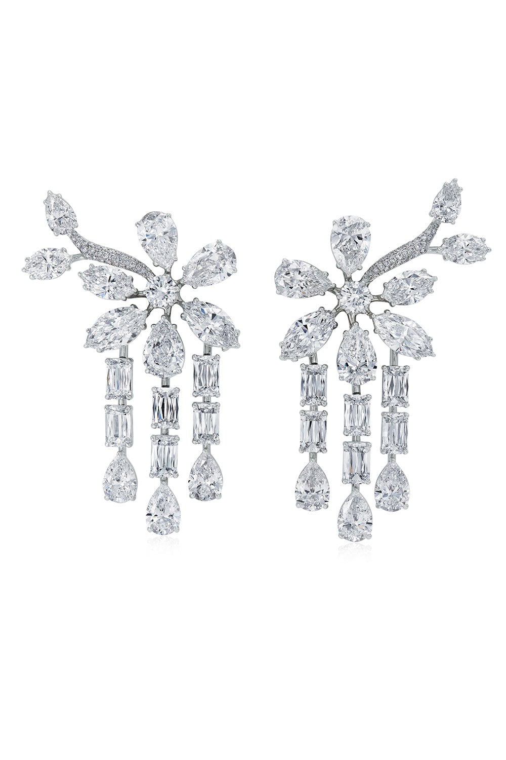 KWIAT-Diamond Flower Fringe Earrings-WHITE GOLD